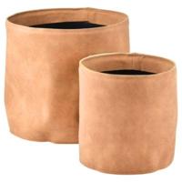 Bloempot lederlook cognac bruin 21,5 cm set van 2 | 4 stuks - thumbnail