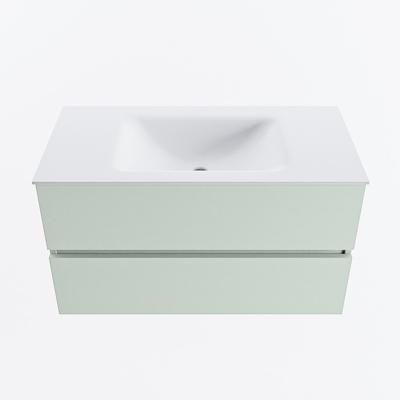 MONDIAZ VICA 90cm badmeubel onderkast Greey 2 lades. Wastafel CLOUD midden zonder kraangat, kleur Talc.