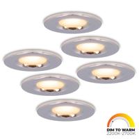 Set van 6 Venezia LED inbouwspots - 6 Watt 460lm - Dim to warm - Rond - Dimbaar - IP65 waterdicht - Chrome - Voor binnen, buiten en badkamer - thumbnail