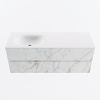 MONDIAZ VICA 130cm badmeubel onderkast Carrara 2 lades. Wastafel MOON links 1 kraangat, kleur Talc. - thumbnail