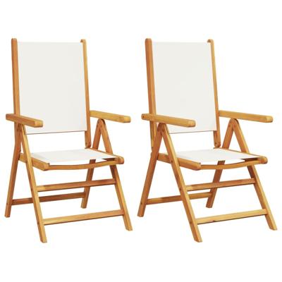 Tuinstoelen 8 st verstelbaar massief hout en stof crèmewit - thumbnail