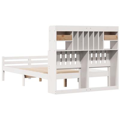 Bed met boekenkast zonder matras grenenhout wit 150x200 cm - thumbnail