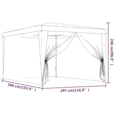 Partytent met 4 mesh zijwanden 3x4 m HDPE antracietkleurig - thumbnail