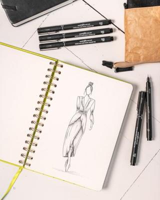 Fineliner uni-ball pin asp008 set à 5 breedtes zw