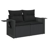 10-delige Loungeset met kussens poly rattan zwart - thumbnail