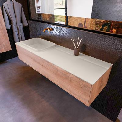 Badkamermeubelset Mondiaz Erin 150 cm met 1 Lade met RIDGE Wastafel Links Linen Zonder Kraangaten Greeploos Mat Washed Oak Badkamermeubelset Mondiaz Erin 150 cm met 1 Lade met RIDGE Wastafel Links Linen Zonder Kraangaten Greeploos Mat Washed Oak