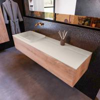 Badkamermeubelset Mondiaz Erin 150 cm met 1 Lade met RIDGE Wastafel Links Linen Zonder Kraangaten Greeploos Mat Washed Oak - thumbnail