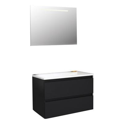Badkamermeubel BWS Pepper Acryl Wastafel Incl Spiegel Met LED Verlichting Zonder Kraangat 80x55x46 cm Mat Zwart Badkamermeubel BWS Pepper Acryl Wastafel Incl Spiegel Met LED Verlichting Zonder Kraangat 80x55x46 cm Mat Zwart