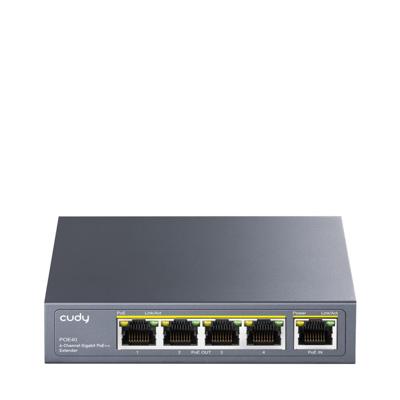 Cudy 4-kanaals Gigabit PoE Extender, 1000 Mbit/s, 1 PoE-ingang, 4 PoE-uitgang, PoE-repeater, PoE+ versterker, PoE++ Booster, wandmontage, IEEE 802.3bt / 802.3at / 802.3af