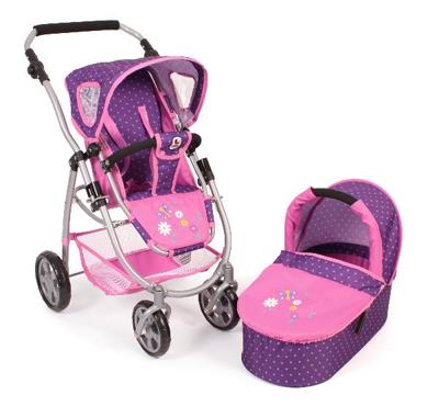 Combi poppenwagen Emotion 2 in 1 met reiswieg - Dots Purple Pink