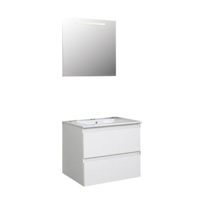 Badkamermeubel BWS Pepper Wastafel Porselein Incl Spiegel Met LED Verlichting En Kraangat 60x55x46 cm Wit Badkamermeubel BWS Pepper Wastafel Porselein Incl Spiegel Met LED Verlichting En Kraangat 60x55x46 cm Wit