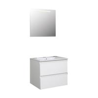 Badkamermeubel BWS Pepper Wastafel Porselein Incl Spiegel Met LED Verlichting En Kraangat 60x55x46 cm Wit - thumbnail