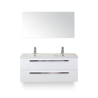 Seville Badmeubelset 120 cm - 2 laden Wit Hoogglans - Wastafel Enjoy Dubbel - met Spiegel