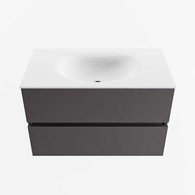 MONDIAZ VICA 80cm badmeubel onderkast Dark Grey 2 lades. Wastafel MOON midden zonder kraangat, kleur Talc.