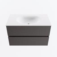 MONDIAZ VICA 80cm badmeubel onderkast Dark Grey 2 lades. Wastafel MOON midden zonder kraangat, kleur Talc. - thumbnail