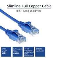 ACT Blauwe 0,15 meter LSZH U/UTP CAT6 datacenter slimline patchkabel snagless met RJ45 connectoren - thumbnail