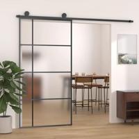 Schuifdeur 102,5x205 cm mat ESG-glas en aluminium zwart - thumbnail
