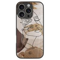 iPhone 16 Pro glazen hardcase - Abstract gezicht bruin - thumbnail