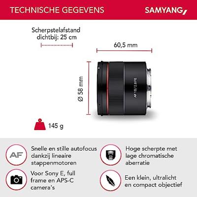 Samyang AF 18mm F2.8 FE MILC Groothoeklens Zwart