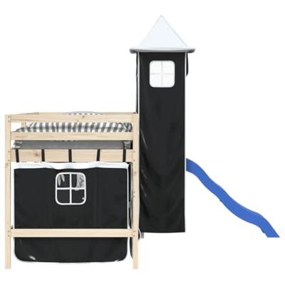 Gordijnen voor hoogslaper met toren polyester wit en zwart Gordijnen voor hoogslaper met toren polyester wit en zwart