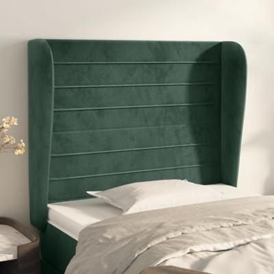 Hoofdbord met randen 93x23x118/128 cm fluweel donkergroen