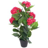 VidaXL Kunst hortensia plant met pot 60 cm rood - thumbnail