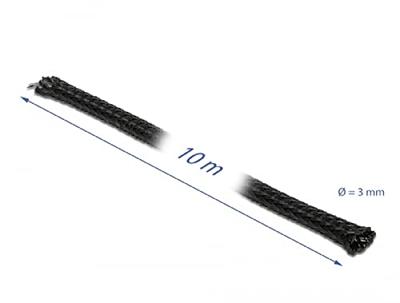 Delock 18847 Gevlochten hoes rekbaar 10 m x 3 mm zwart