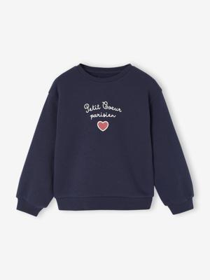 Basic meisjessweater met motief inktblauw Basic meisjessweater met motief inktblauw