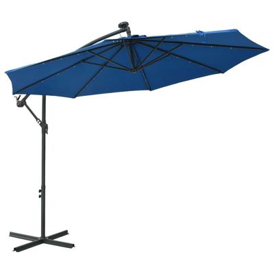 Zweefparasol met LED en stalen paal 300 cm azuurblauw