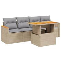 5-delige Loungeset met kussens poly rattan beige - thumbnail