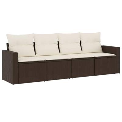 4-delige Loungeset met kussens poly rattan bruin 4-delige Loungeset met kussens poly rattan bruin