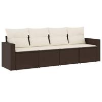 4-delige Loungeset met kussens poly rattan bruin - thumbnail