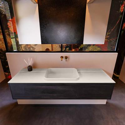 Badkamermeubelset Mondiaz Erin 150 cm met 1 Lade met RIDGE Wastafel Midden Linen Zonder Kraangaten Greeploos Mat Dark Brown Badkamermeubelset Mondiaz Erin 150 cm met 1 Lade met RIDGE Wastafel Midden Linen Zonder Kraangaten Greeploos Mat Dark Brown