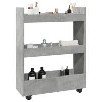 Opbergtrolley smal 3-laags bewerkt hout betongrijs - thumbnail