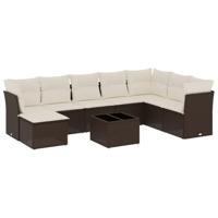 9-delige Loungeset met kussens poly rattan bruin - thumbnail