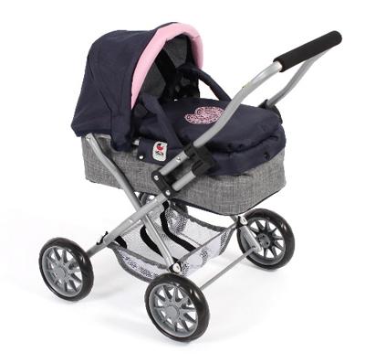 Kleine Poppenwagen Smarty - Melange Navy Grijs Kleine Poppenwagen Smarty - Melange Navy Grijs
