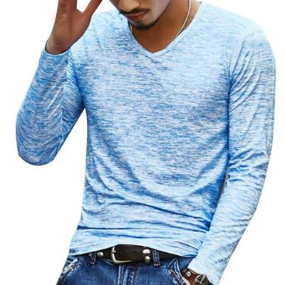 Slanke Streetwear V-Neck T shirt casual fitness tops lange mouw Pullover shirt voor mannen maat: XL (blauw)