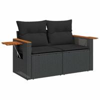 5-delige Loungeset met kussens poly rattan acacia zwart - thumbnail