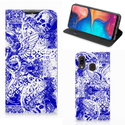 Mobiel BookCase Samsung Galaxy A30 Angel Skull Blauw Mobiel BookCase Samsung Galaxy A30 Angel Skull Blauw