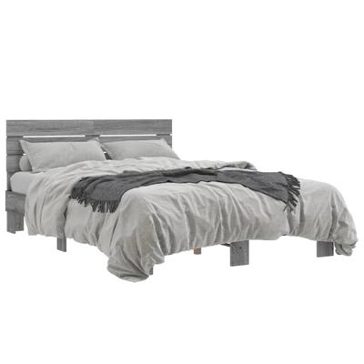 Bedframe bewerkt hout metaal grijs sonoma eiken 140x200 cm - thumbnail