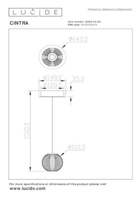 Lucide CINTRA - Hanglamp - Ø 14 cm - LED - 1x5,7W 2700K - Transparant