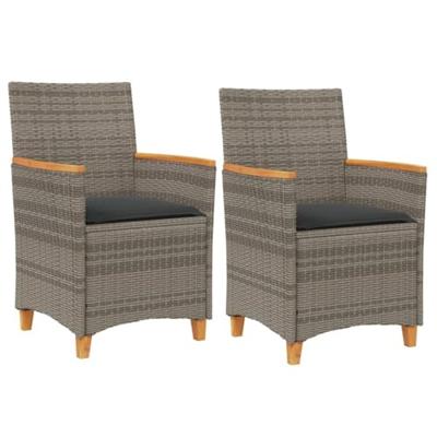 Tuinstoelen 2 st met kussens poly rattan en massief hout grijs - thumbnail