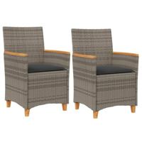 Tuinstoelen 2 st met kussens poly rattan en massief hout grijs - thumbnail