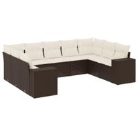 9-delige Loungeset met kussens poly rattan bruin - thumbnail