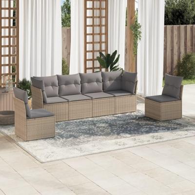6-delige Loungeset met kussens poly rattan beige - thumbnail