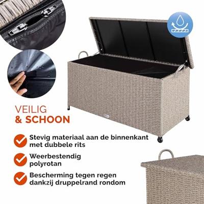 Polyrattan Kussenbox Creme 122x56x61cm met Wielen - thumbnail