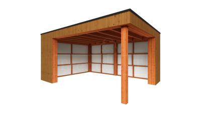 Trendhout Buitenverblijf Capri 490x425 - Plat dak model links- Plat dak- Onbehandeld lariks Douglas hout- Trendhout