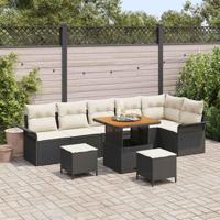 Tuinbankenset met kussen 9 pcs Zwart poly rattan - thumbnail