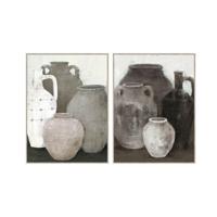 Canvas Home ESPRIT Zwart Grijs Orientaals Vaas 90 x 4 x 120 cm (2 Stuks) - thumbnail
