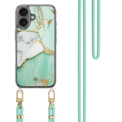 iPhone 16 hoesje met mint koord - Marmer mintgroen